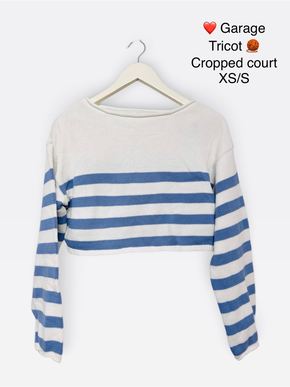 Garage Blue & White Striped Cropped Knit Top